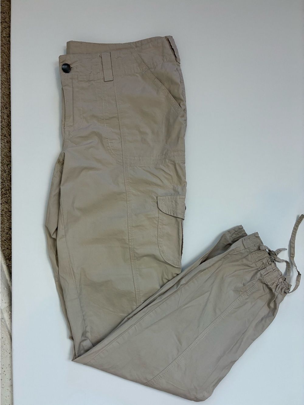 Boston Proper Cotton Mid Rise Cargo Long Pant, Tie bottoms